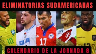 CALENDARIO DE LA JORNADA 8  Eliminatorias Sudamericanas rumbo al MUNDIAL 2026 [upl. by Ullyot]