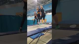 BACKWARD SOMERSAULT  1 BELT SUPPORT LANDED  TRAMPOLINE [upl. by Nedle]