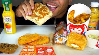 WENDYS VS TACO BELL BREAKFAST EATING SOUNDS NO TALKING ASMR MUKBAN [upl. by Kcirddor]