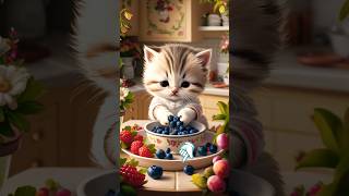 kitten likes blue berry 🫐 viralvideo cat youtubevideo aianimalview shorts kitten viralvideo [upl. by Hulen]