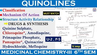 Quinoline  SAR amp Mechanism of Action  Chloroquine  Pamaquine  Antimalarials Drug  Med Chem3 [upl. by Nnyledam]