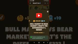 Bull Market VS Bear Market  Whats The Differences  Memefi Youtube Video Code 7 September [upl. by Nelda]