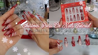 3 CHRISTMAS PRESS ON NAILS TUTORIAL 🎄❄️  SHEIN PRESS ON NAILS  AFFORDABLE DIY NAILS AT HOME 💅🏼 [upl. by Darce835]