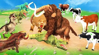 Hide and Seek Game With 5 Cow Cartoon Saved by Woolly Mammoth Vs Giant Dinosaurs Vs Buffalo Vs Tiger [upl. by Flatto621]