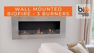 Wall mounted steel bioethanol fireplace with three burners  Bio Fireplace Group [upl. by Tniassuot]