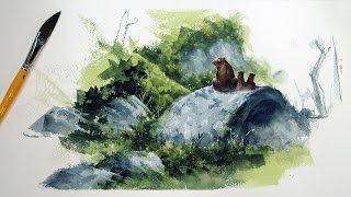 손이 가는데로 그려보기불투명수채화watercolor paintinglandscapewatercolor illust [upl. by Nosreg73]