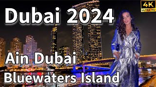 Dubai Bluewaters Island 🇦🇪 Amazing Ain Dubai Nightlife Drone Show  4K  Night Walking Tour [upl. by Letisha7]