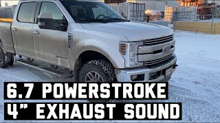 2019 F250 67 Powerstroke 4” exhaust sound at idle and rev [upl. by Irehj]