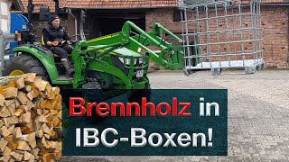 IBC Boxen  Brennholz lagern  trocknen kurze Wege zum Holzvergaser abladen mit John Deere [upl. by Bryana]