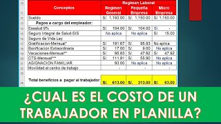 ¿Como calcular el costo de un trabajador en planilla Régimen General y Mype [upl. by Redle653]