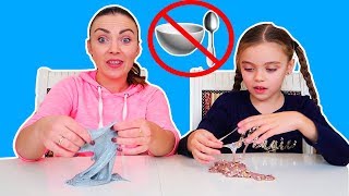 FARA BOL FARA LINGURA SLIME CHALLENGE DOAR CU MANUTELE  No Bowl No Spoon [upl. by Ahcsropal902]