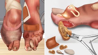 ASMR Swollen corner toenail due to wearing ballet shoes  Nailcare animation [upl. by Abel]