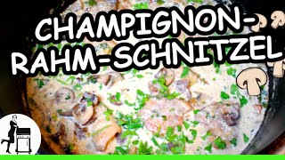 Champignon Rahm Schnitzel Rezept  Die Frau am Grill [upl. by Latsyek75]