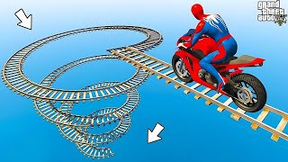 الأبطال الخارقين على القضبان دوامة قمع جسر  SPIDERMAN on Motorcycle in Spiral Bridge Stunt Ride [upl. by Elinnet]