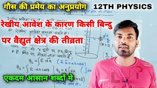 गौस की प्रमेय के अनुप्रयोग  रेखीय आवेश के कारण किसी बिंदु पर वैद्युत क्षेत्र की तीव्रता [upl. by Phionna]