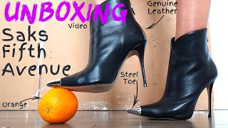 Saks Fifth Avenue Leather Boots With Metallic Pointy Toe  UNBOXING [upl. by Yeldah]