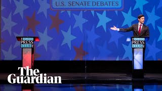 Georgia debate Jon Ossoff addresses empty podium as Senator David Perdue skips event [upl. by Allemat]