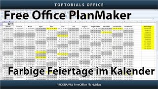 Feiertage im Kalender farbig markieren Free Office PlanMaker [upl. by Ahsertal]