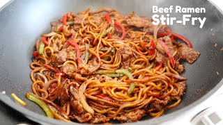 EASY BEEF RAMEN STIRFRY NOODLES RECIPE [upl. by Aohk]