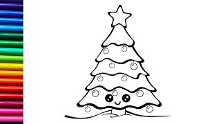 How to draw and color Christmas tree for kids and toddlers  Drawing Christmas tree step by step [upl. by Sylirama]