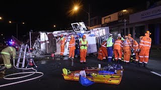 Coffs CBD Truck Rollover Prime7 080519 [upl. by Kunz687]