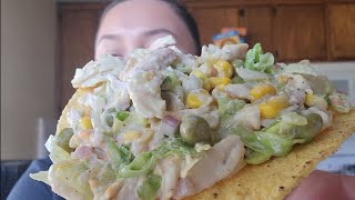 CHICKEN SALAD TOSTADA MUKBANG 🥗 [upl. by Varien]