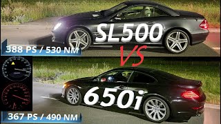 Mercedes SL 500 R230 vs BMW 650i E63 Acceleration 0250 Kmh [upl. by Eenel602]