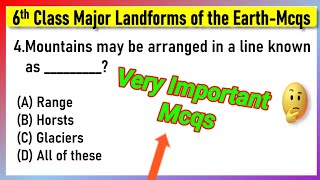 Major Landforms of the Earth Class 6 MCQs Questions with Answers  major landforms of the earth [upl. by Wilser]