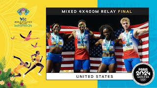 US team gets it in the mixed 4x400m relay 🫡  World Athletics Relays Bahamas 24 [upl. by Essenaj691]