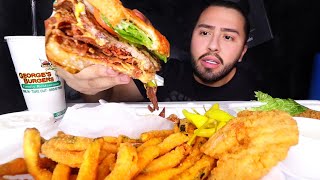 PASTRAMI BURGER  FRIED ZUCCHINI amp CHICKEN STRIPS MUKBANG [upl. by Limak22]