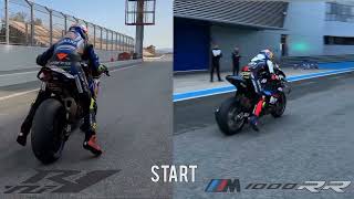 Yamaha YZF R1 vs BMW M1000RR  Toprak razgatlioglu start and stoppie 👌 [upl. by Lehcyar635]