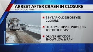 Driver defies Berthoud Pass closure crashes into snowplow [upl. by Ahsyek]