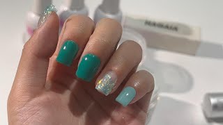 DIY Dipping Powder Nail Design Gorgeous Green Hues amp Sparkling Glitter [upl. by Fulbert]