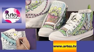 Cómo decorar zapatillas con técnica zentangle [upl. by Seavey]