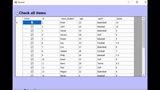 populate data from access database to datagridview and check and uncheck all items in C [upl. by Cohlier]