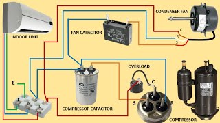 Split Ac outdoor Full Wiring Diagram  Air Conditioner Circuit  Fan And Compressor wire connection [upl. by Roane]