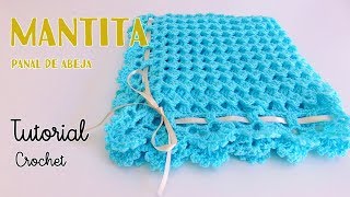 Como tejer una mantita o cobija a crochet gancho Punto Panal de Abeja Ajuar bebe [upl. by Lorianne462]