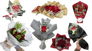 top 10 wrapping flower tutorial  How to wrap a bouquet of flowers [upl. by Attelra]