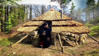 Building of a round bushcraft dugout for survival in the wild [upl. by Rustice]