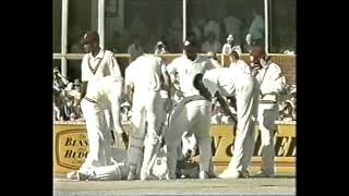 PAIN DEADLY Curtly Ambrose BROKEN JAW and OUT vs Geoff Lawson 1988 [upl. by Latoniah]