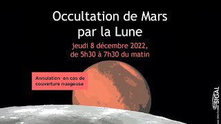 Occultation de Mars par la Lune 8 décembre 2022 [upl. by Ladnek163]