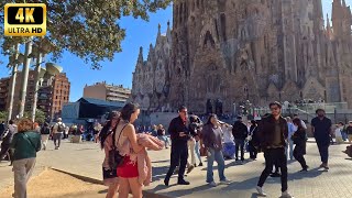 Walking Tour in Central Barcelona☀️ Friday Spring Walk in Barcelona  Sagrada Familia 4K [upl. by Aihsemat430]