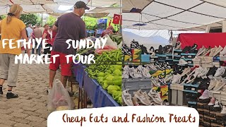 Fethiye Turkey Sunday Market Tour Cheap Eats and Fashion Treats [upl. by Arlin23]