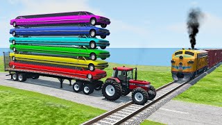 Flatbed Trailer Truck Potholes Transport Car Portal Trap Rescue  Cars vs Speed Bumps  BeamNGdrive [upl. by Aitrop784]