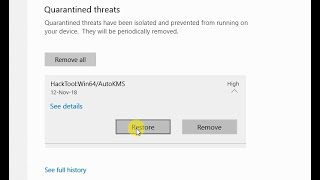 How to Restore Windows Defender Quarantined  Removed Files in Windows 10 version 1803 [upl. by Wilinski]