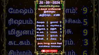 20092024 உங்கள் ராசிக்கான இன்றைய அதிர்ஷ்ட எண்  shorts astrology horoscope luckynumber [upl. by Tirb]