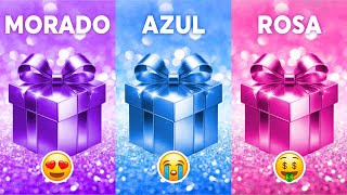 ELIGE TU REGALO 🎁 MORADO AZUL O ROSA 💜💙💗 Desafío de 3 Cajas de Regalo 😍😭🤩 2 Buenos y 1 Malo 😱 [upl. by Launamme]