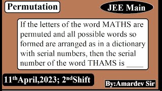 If the letters of the word MATHS are permuted and all possible words so formed are arranged [upl. by Almap]