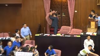 Taiwanese parliament broke out into a water balloon and chairthrowing brawl [upl. by Yojal]