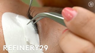 Lash Extensions Applied Up Close  Short Cuts  Refinery29 [upl. by Darci]